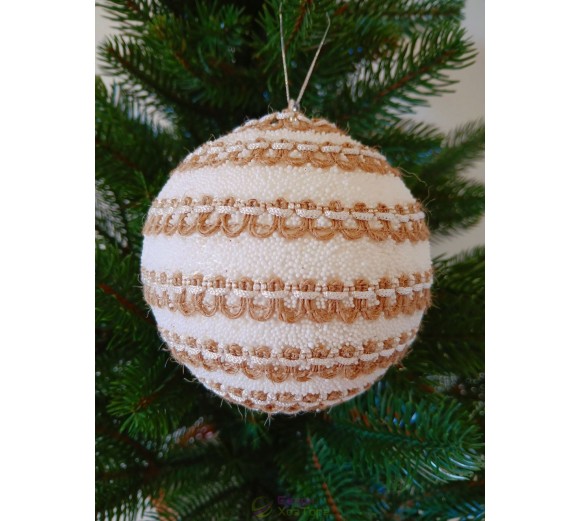 Новорічні кулі білі в плетеній тасьмі Ø100мм, ціна за набір 2 шт (SH308)